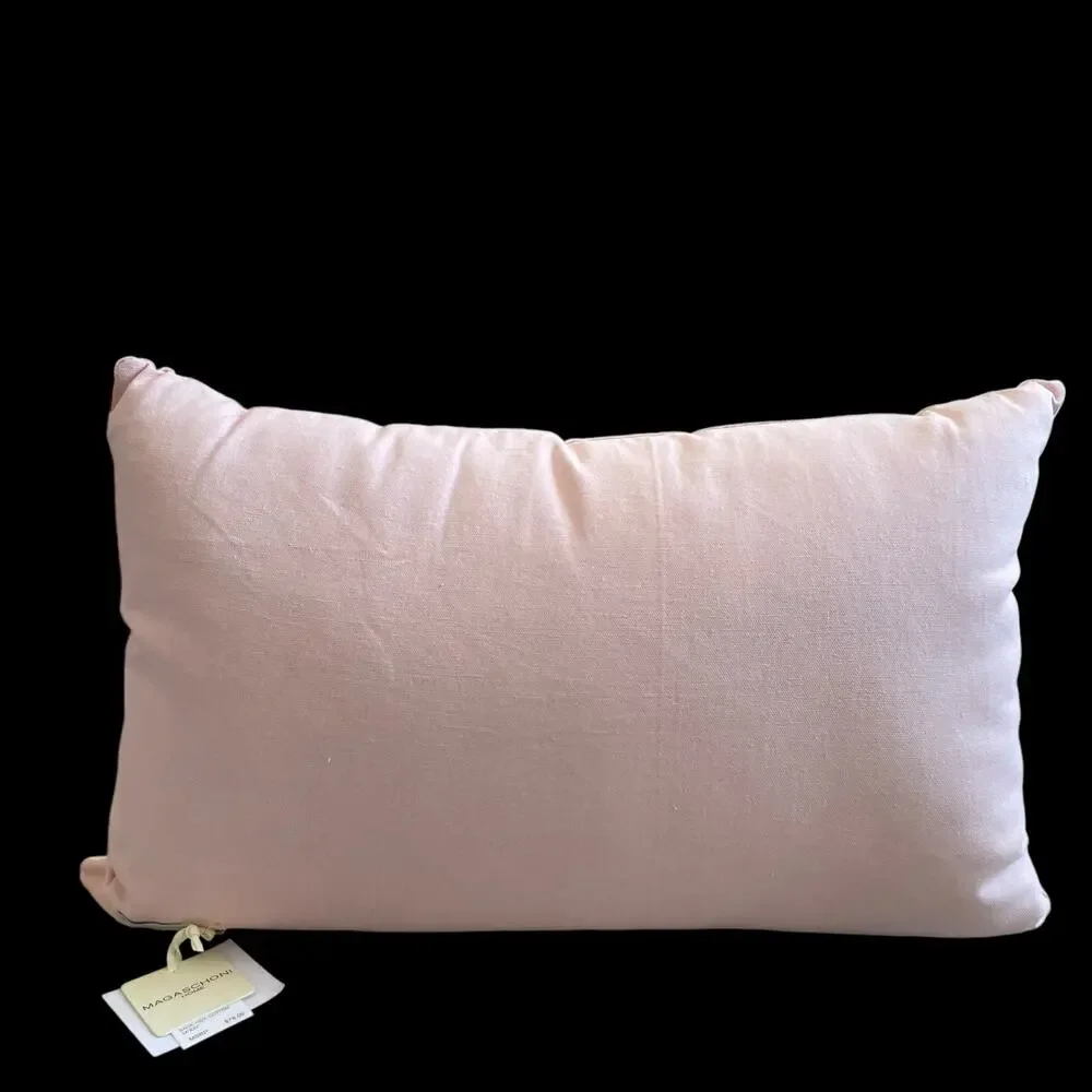 Magaschoni Beaded Faux Pearl Bows on Pink Velvet Decorative Pillow 14x20 New
